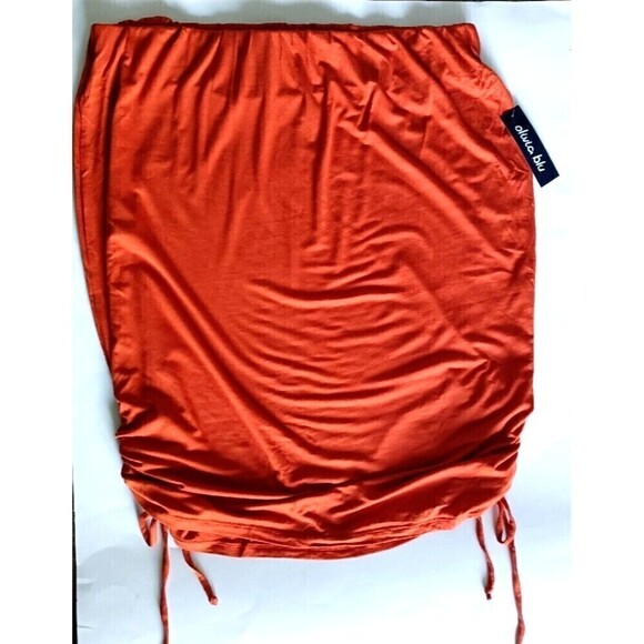 Olivia Blu Skirt Size 3X Orange Drawstring Ruched Sides Stretch Mini To Knee - Picture 1 of 6